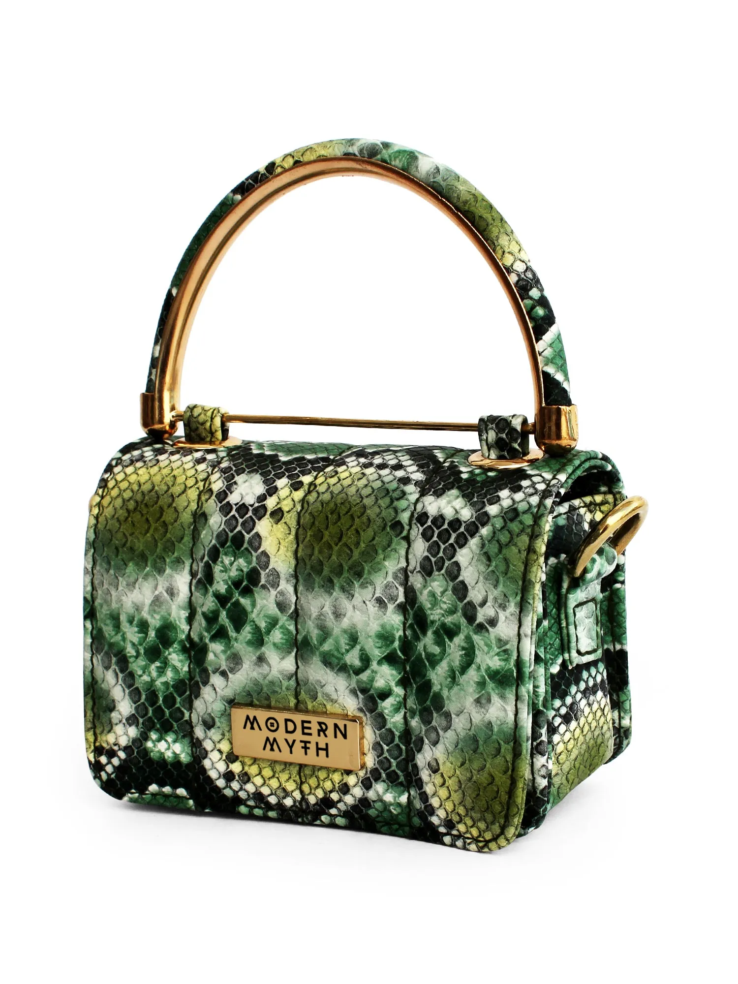 Nano Green Snake Print Mini Box Bag | Modern Myth