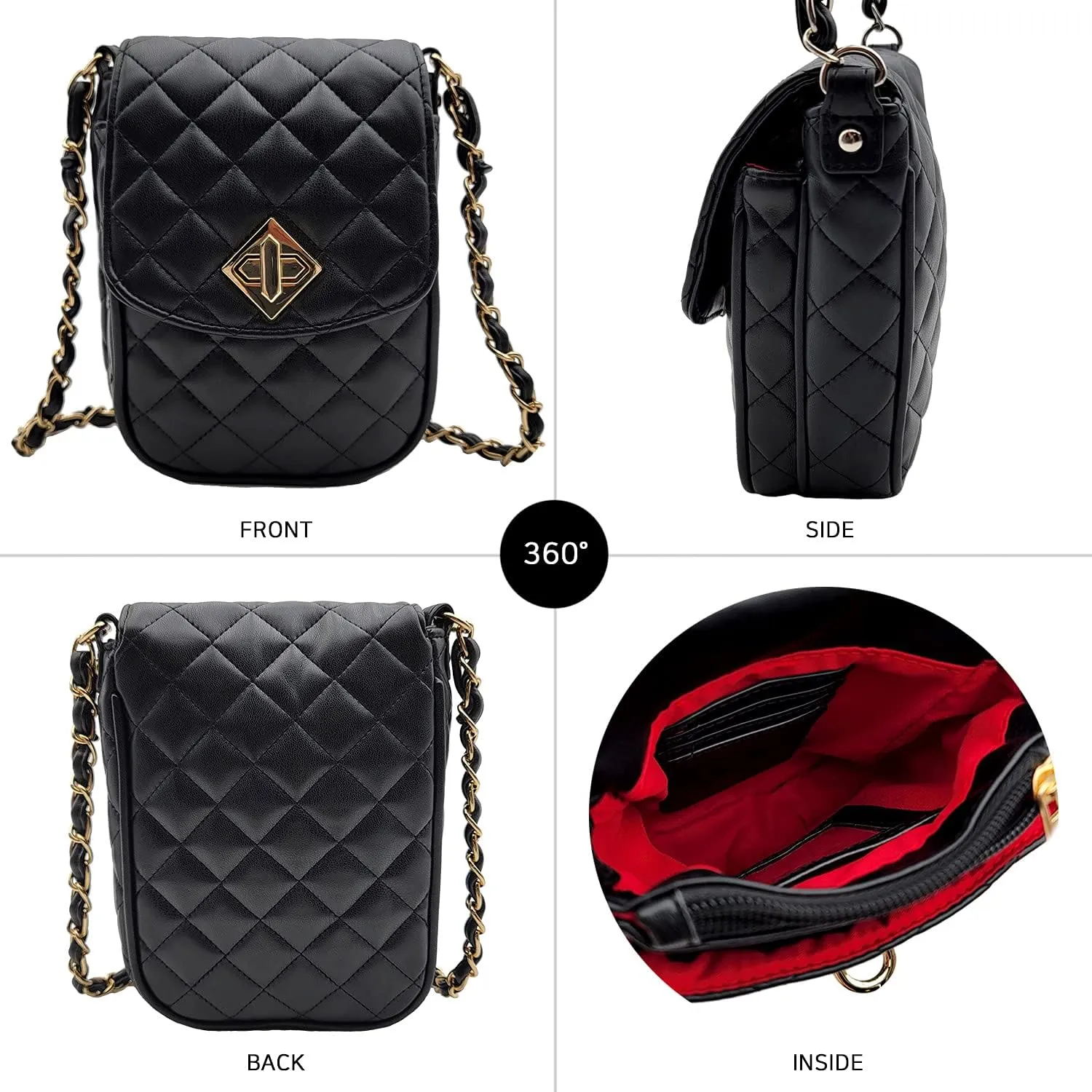 Phone Crossbody Bags for Women Small Vegan Leather Mini Shoulder Wallet Card Quilted Purse