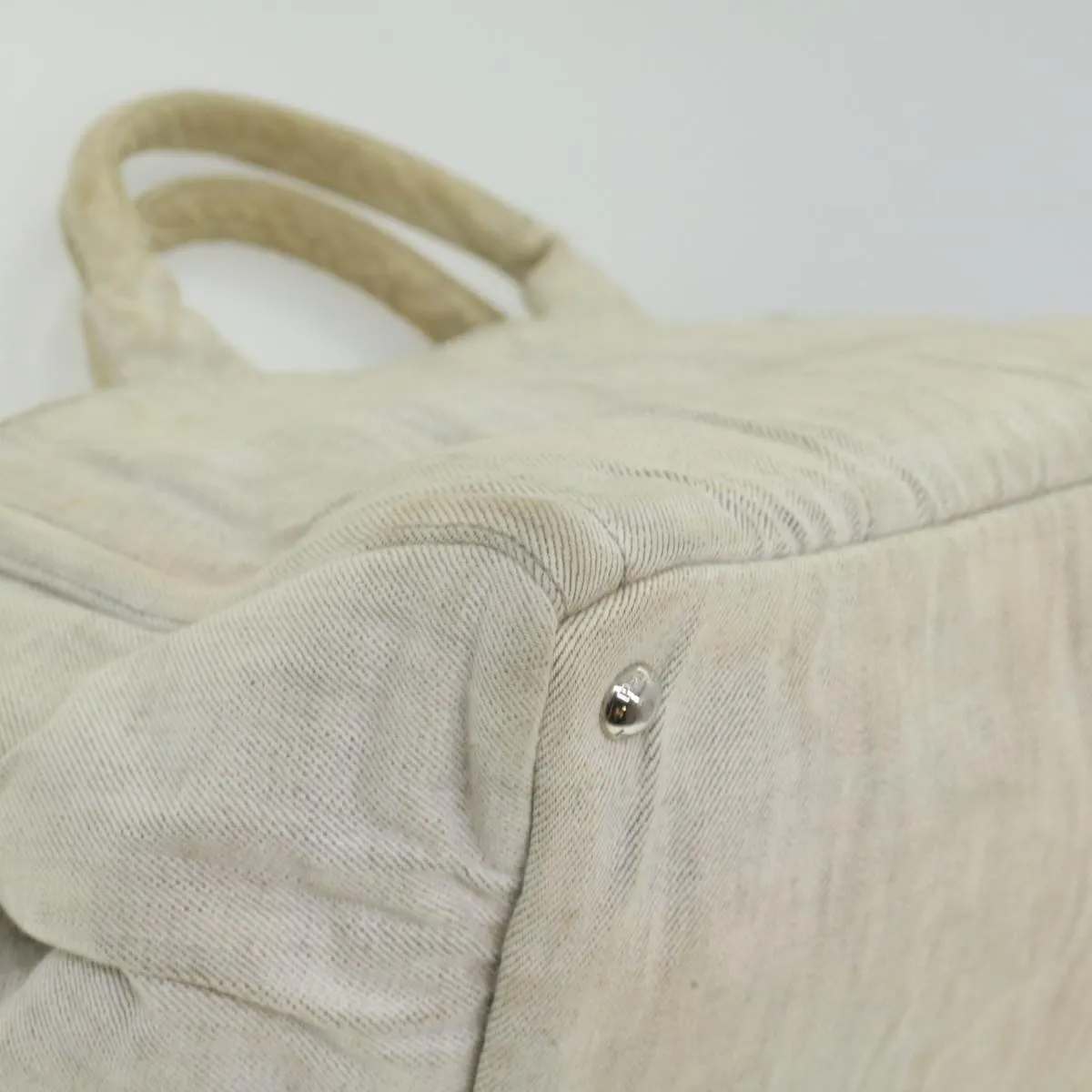 PRADA Bijoux Canapa MM Tote Bag Canvas White  ac1225
