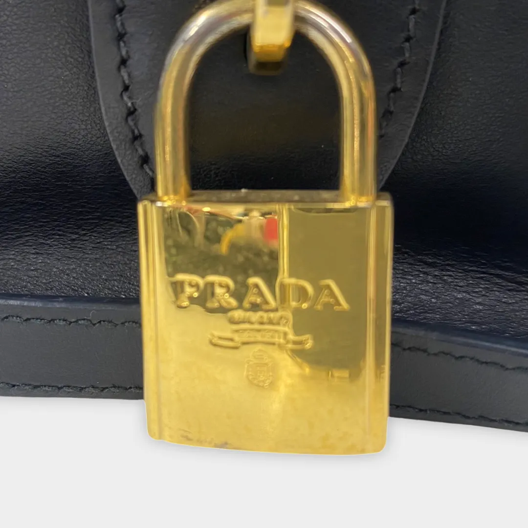 Prada Structured Grey And Black Leather Handbag