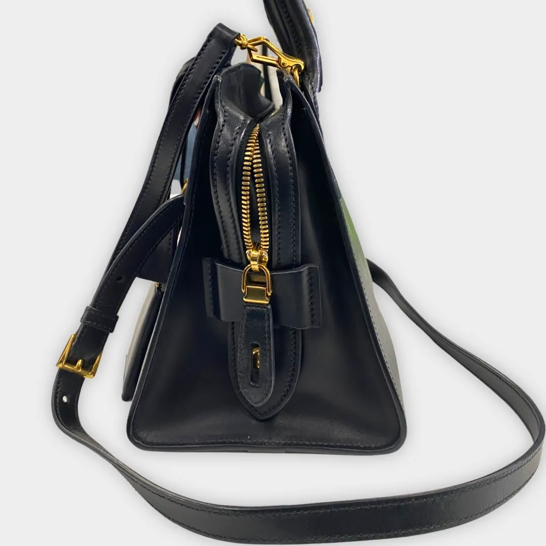 Prada Structured Grey And Black Leather Handbag