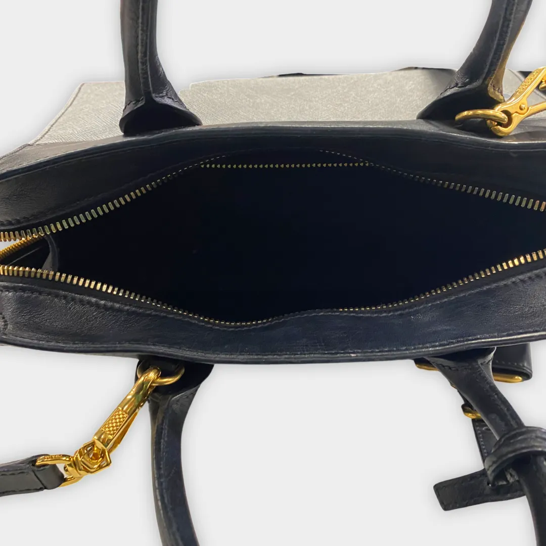 Prada Structured Grey And Black Leather Handbag