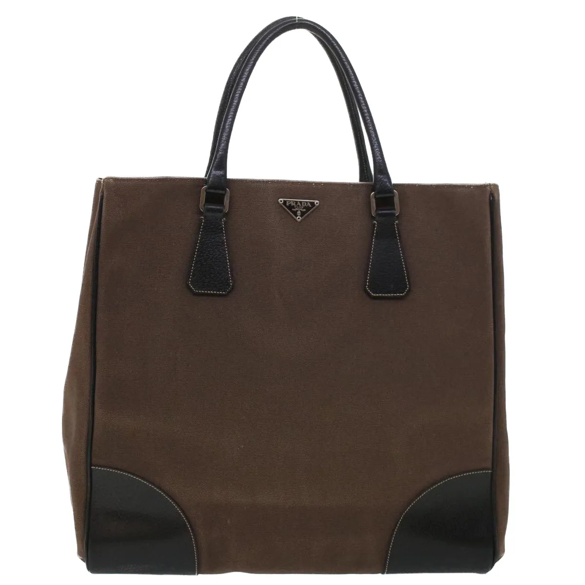 PRADA Tote Bag Canvas Leather Brown  bs5887