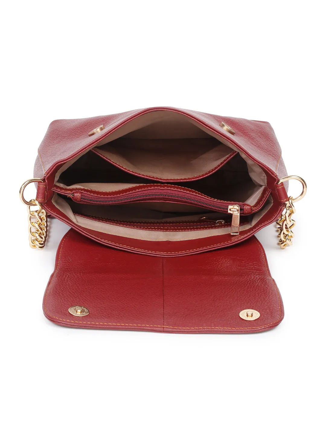 Red Leather Structured Shoulder Bag