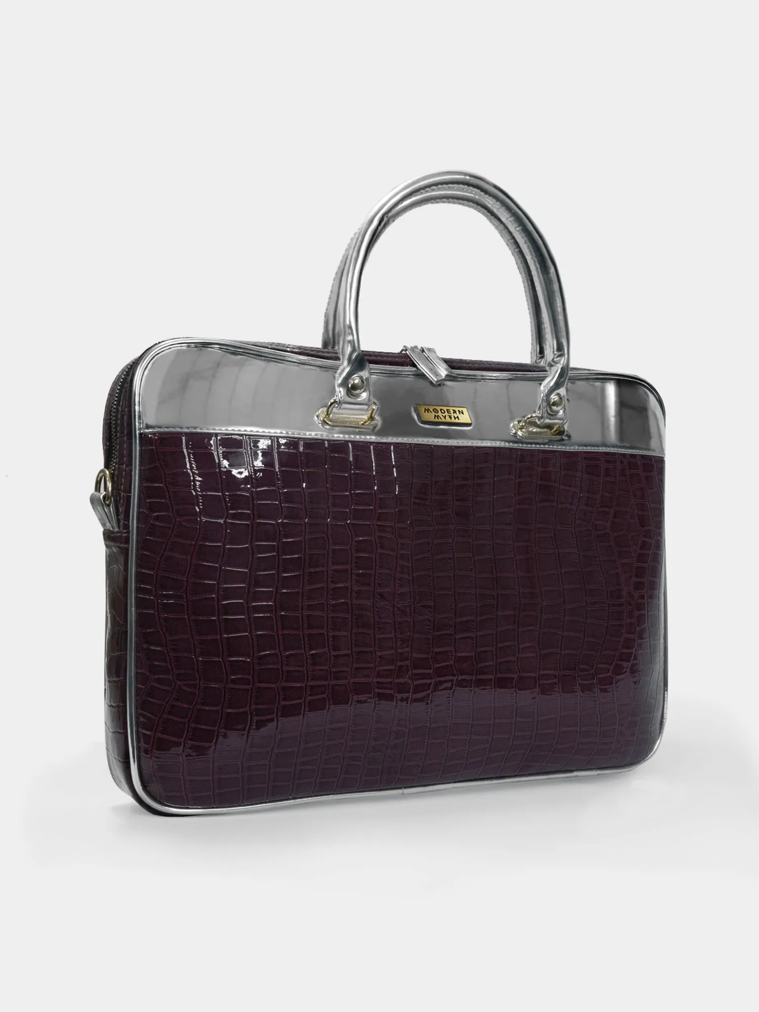 Rich Purple Crocodile Finish & Metallic Silver Laptop Sleeve Bag For Up To 15" Laptop/Macbook | Modern Myth