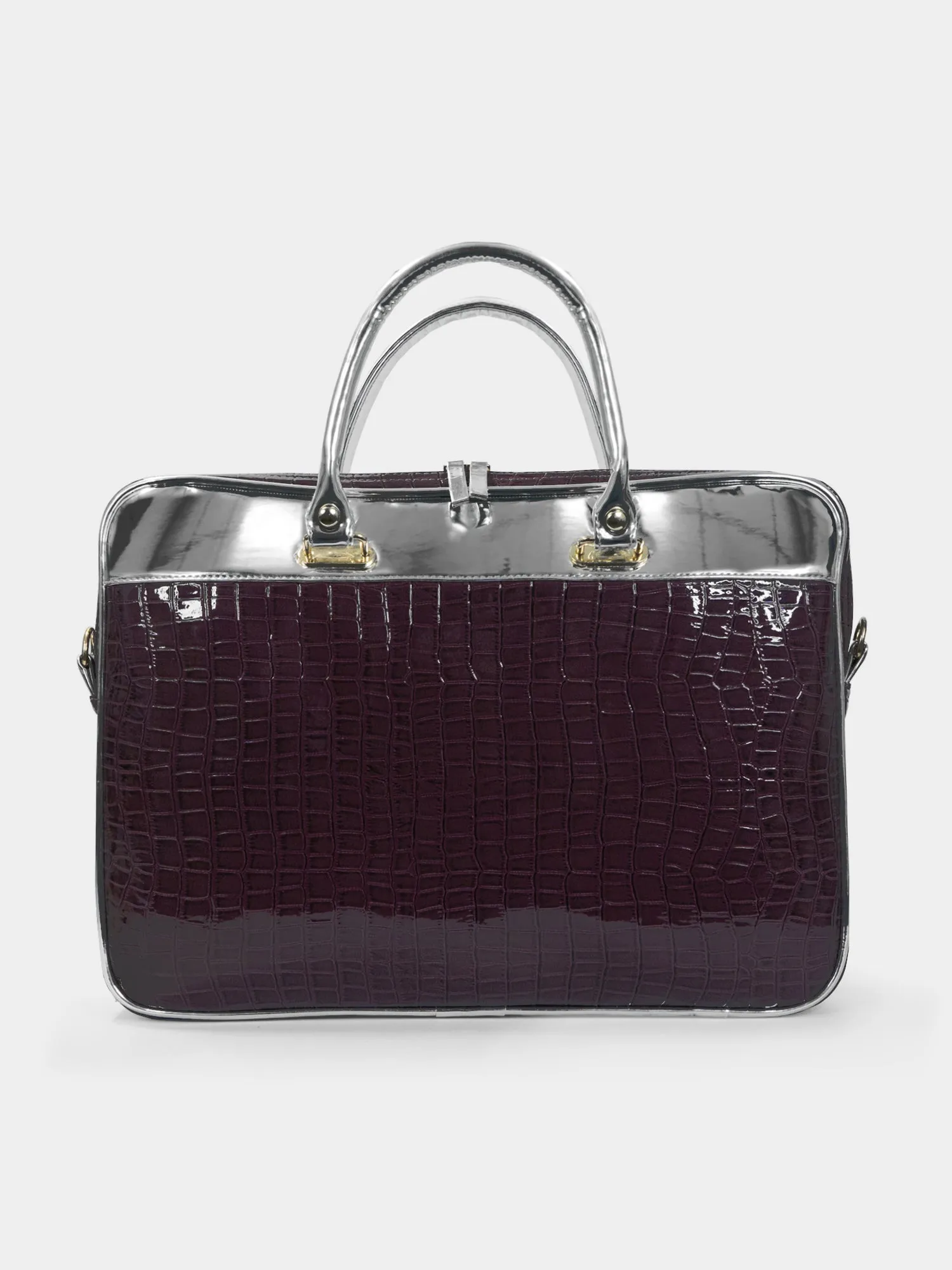 Rich Purple Crocodile Finish & Metallic Silver Laptop Sleeve Bag For Up To 15" Laptop/Macbook | Modern Myth