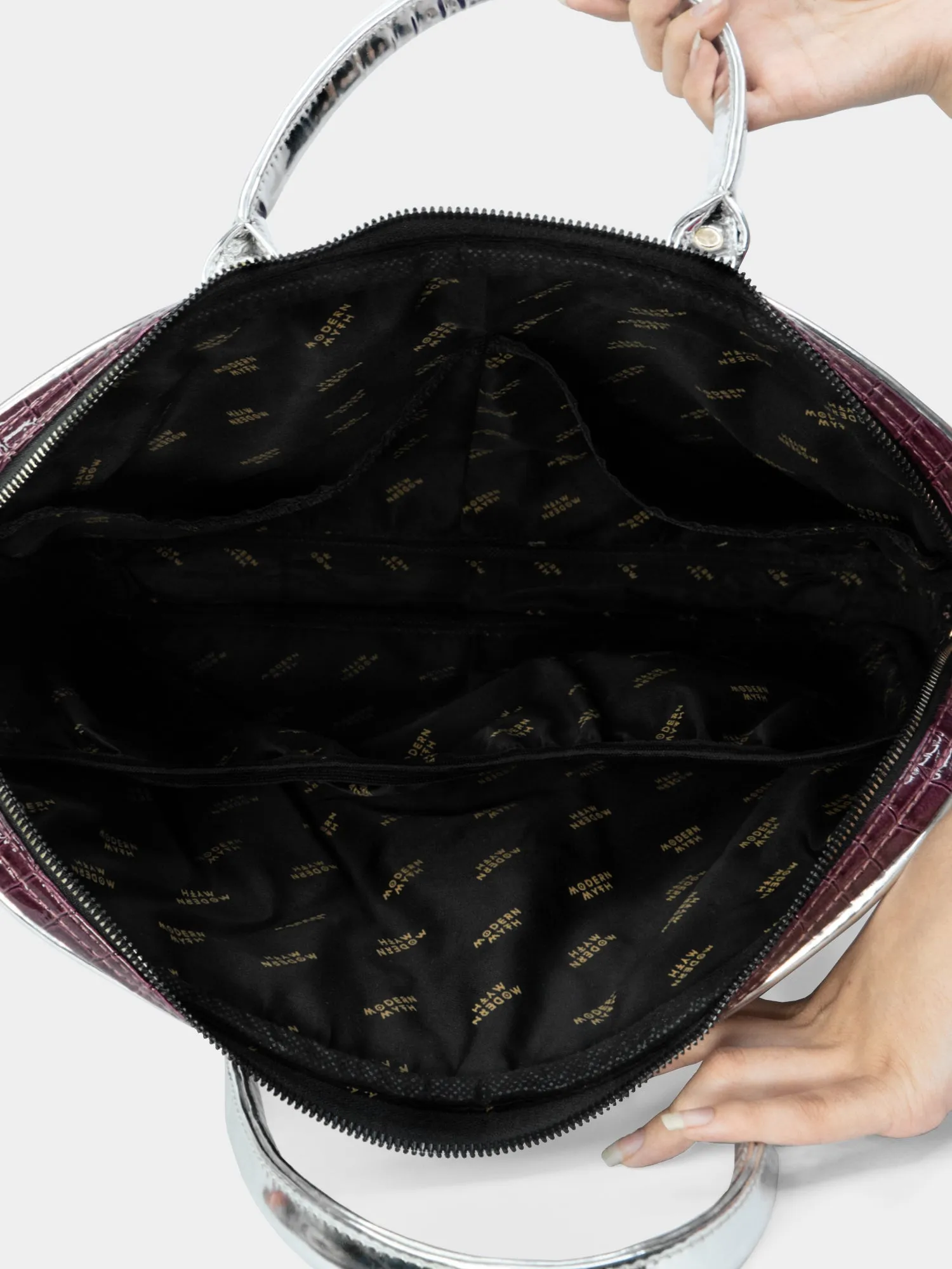 Rich Purple Crocodile Finish & Metallic Silver Laptop Sleeve Bag For Up To 15" Laptop/Macbook | Modern Myth