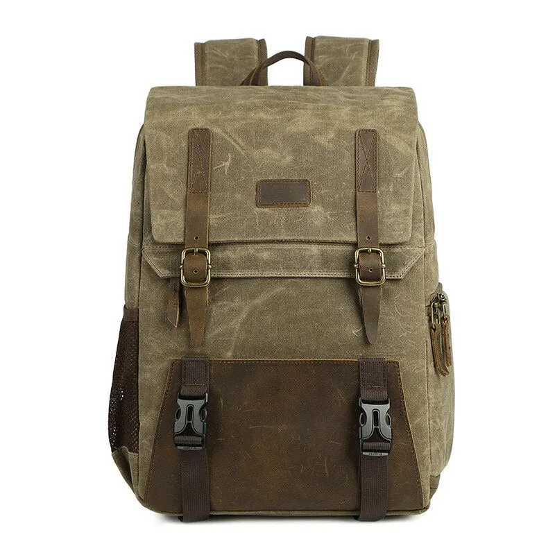 Shockproof DSLR Backpack Waterproof Waxed Canvas Camera Bag