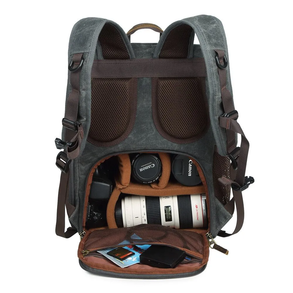 Shockproof DSLR Backpack Waterproof Waxed Canvas Camera Bag