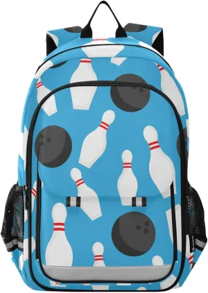 Sport Bowling Ball Blue Backpack School Bag Lightweight Laptop Backpack Student Travel Daypack with Reflective Stripes