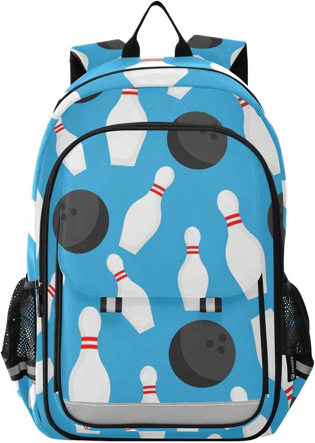 Sport Bowling Ball Blue Backpack School Bag Lightweight Laptop Backpack Student Travel Daypack with Reflective Stripes