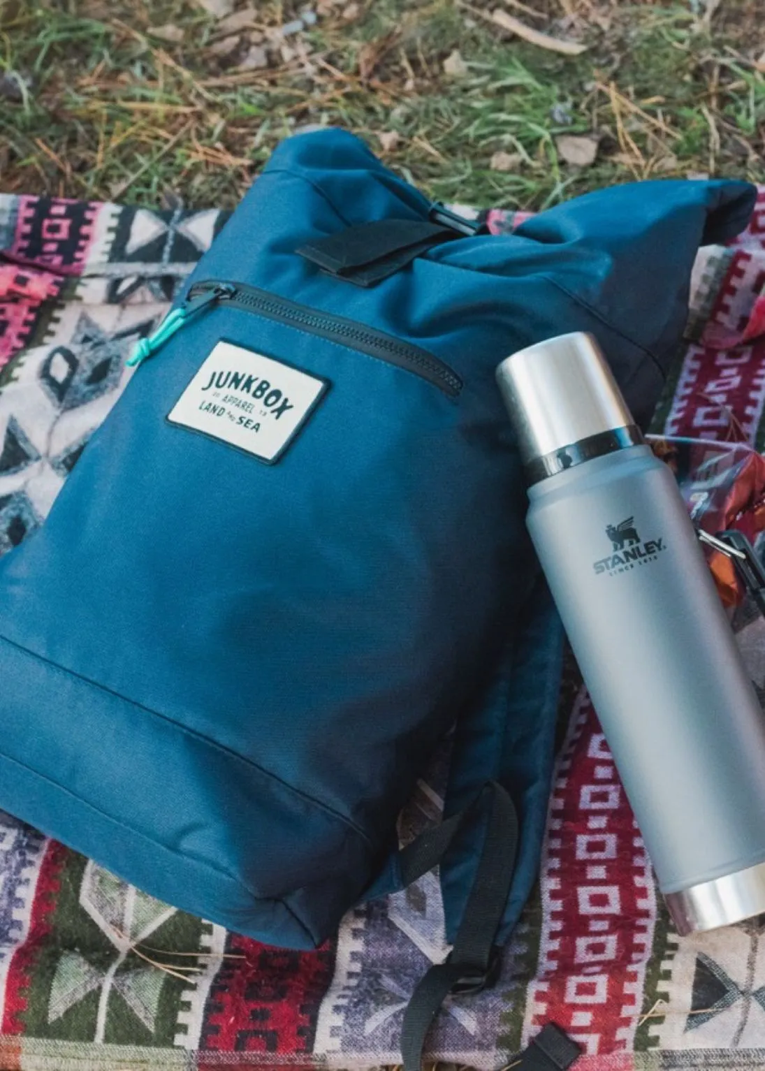 'The Adventurer' Recycled Roll-Top Backpack in Petrol Blue