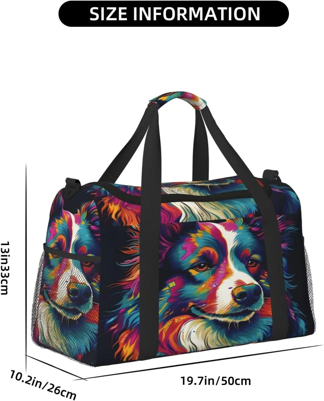 Travel Duffel Bag For Men Women, Colorful Dog Art Painting Carry On Sport Gym Bag With Shoulder Strap Lightweight Waterproof Weekender Bag Overnight Bag