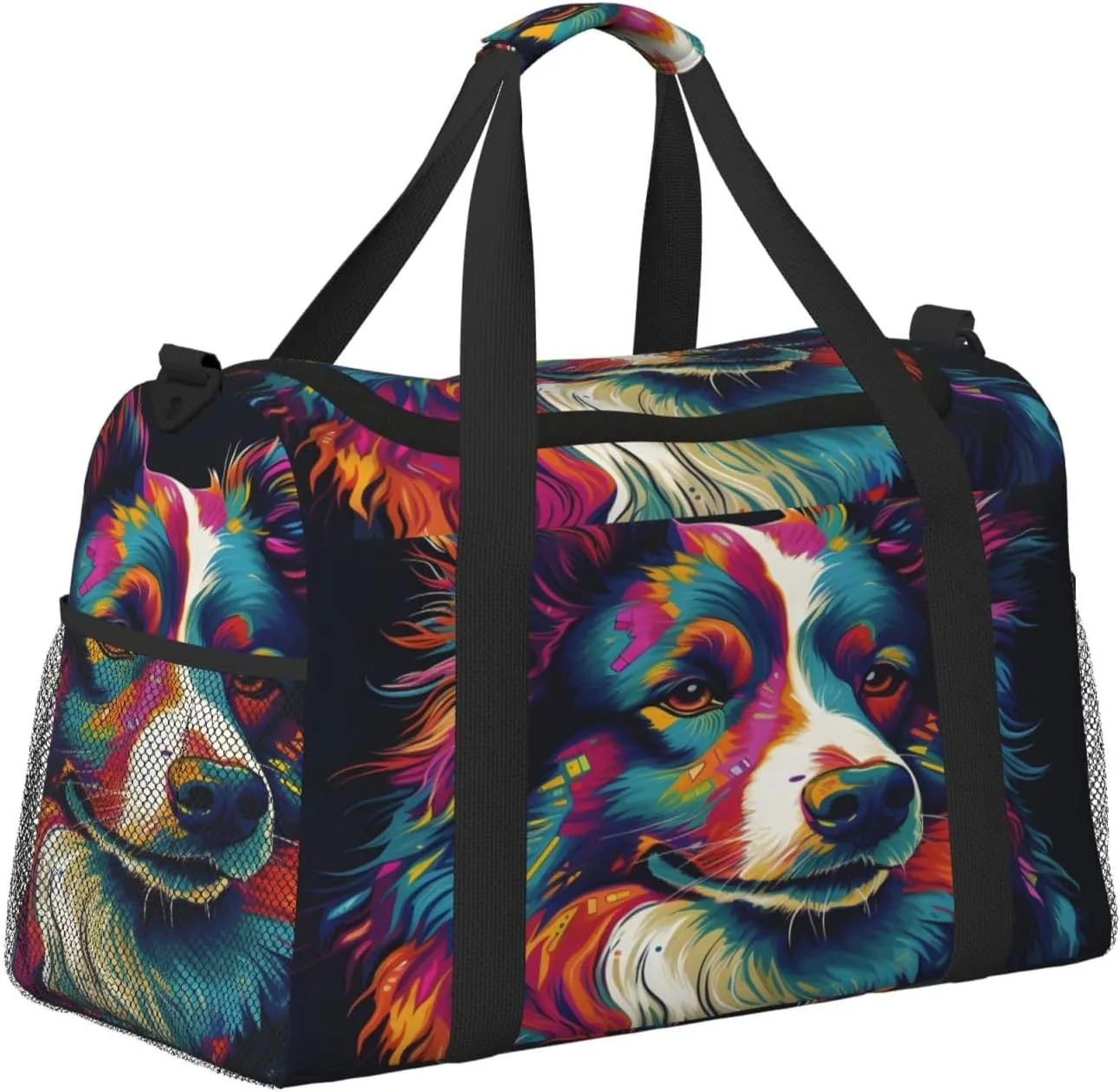 Travel Duffel Bag For Men Women, Colorful Dog Art Painting Carry On Sport Gym Bag With Shoulder Strap Lightweight Waterproof Weekender Bag Overnight Bag