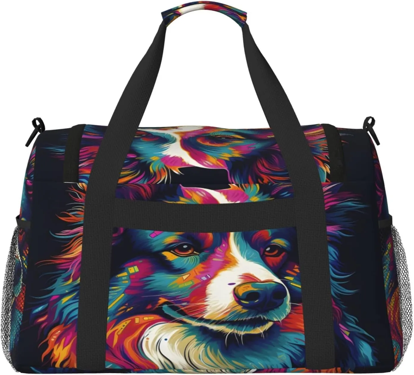 Travel Duffel Bag For Men Women, Colorful Dog Art Painting Carry On Sport Gym Bag With Shoulder Strap Lightweight Waterproof Weekender Bag Overnight Bag