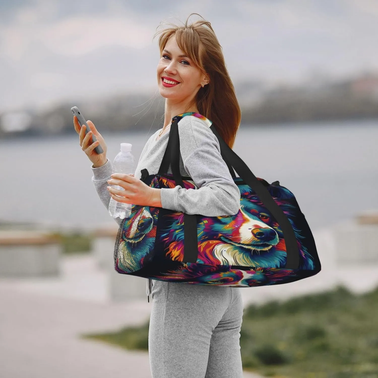 Travel Duffel Bag For Men Women, Colorful Dog Art Painting Carry On Sport Gym Bag With Shoulder Strap Lightweight Waterproof Weekender Bag Overnight Bag