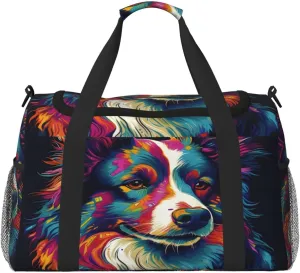 Travel Duffel Bag For Men Women, Colorful Dog Art Painting Carry On Sport Gym Bag With Shoulder Strap Lightweight Waterproof Weekender Bag Overnight Bag