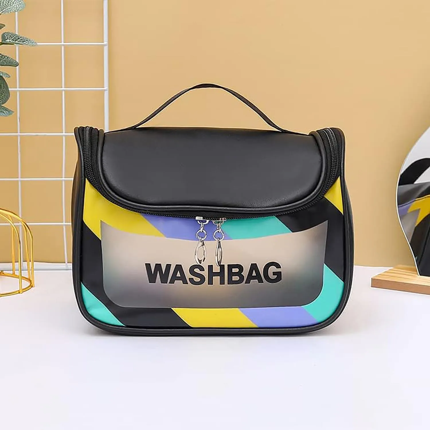 Travel Toiletry Bag for Women, Waterproof Cosmetic Wash Bag with Handy Handle - Black