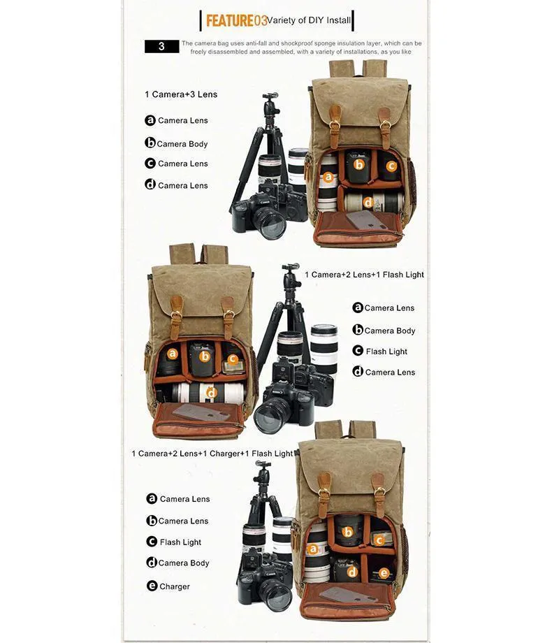 Vintage Outdoor Waterproof Camera Bag Backpack