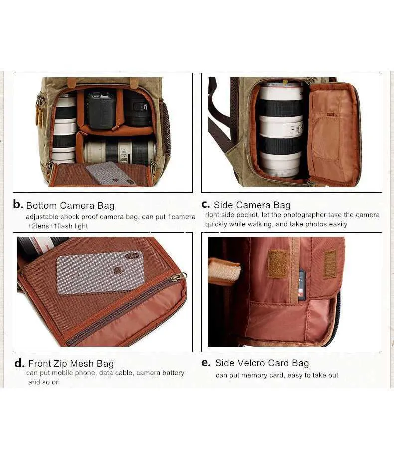 Vintage Outdoor Waterproof Camera Bag Backpack