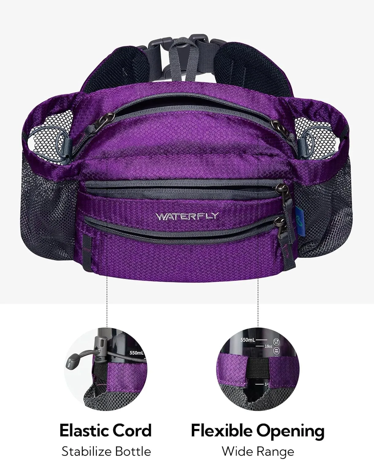 WATERFLY Fanny Pack Waist Bag: Waist Pack for Women Men with Two Water Bottle Holder Hiking Fanny Pack for Running Walking DogWalking Travel Cycling
