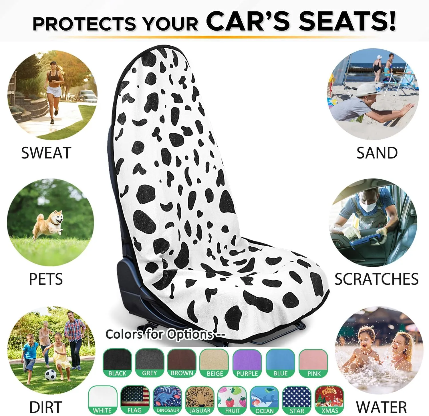 Waterproof Sweating Car Seat Cover for Post Gym Workout, Running, Swimming, Beach and Hiking, Universal Fit Non-Slip Bucket Seat Protector for Cars SUV Trucks, Machine Washable (1pcs-Cow)