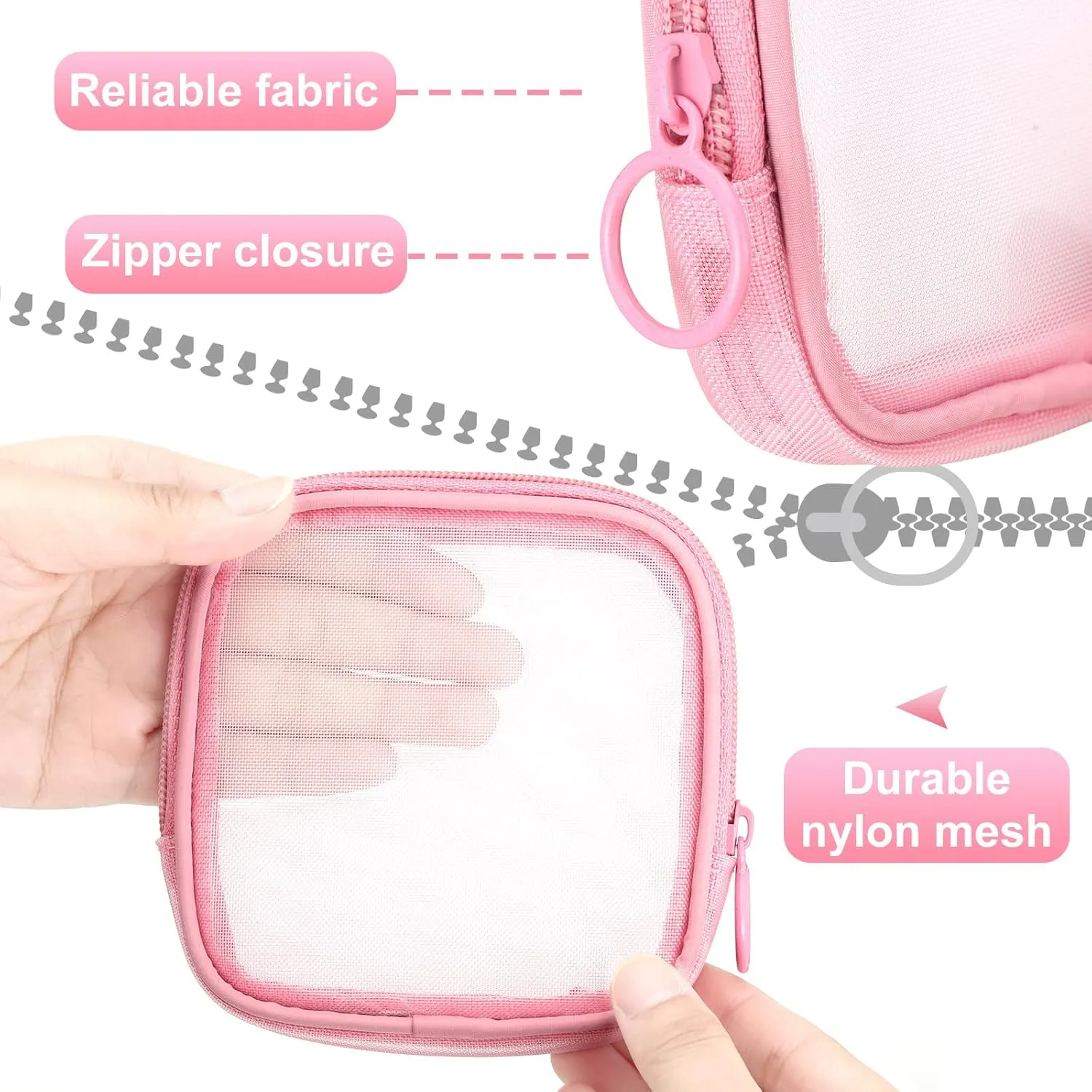 Weewooday 4 Pcs Mesh Makeup Bag Mesh Cosmetic Bag Travel Toiletry Pouch with Zipper Mini Makeup Cosmetic Purse for Daily Accessory(Small,Pink)