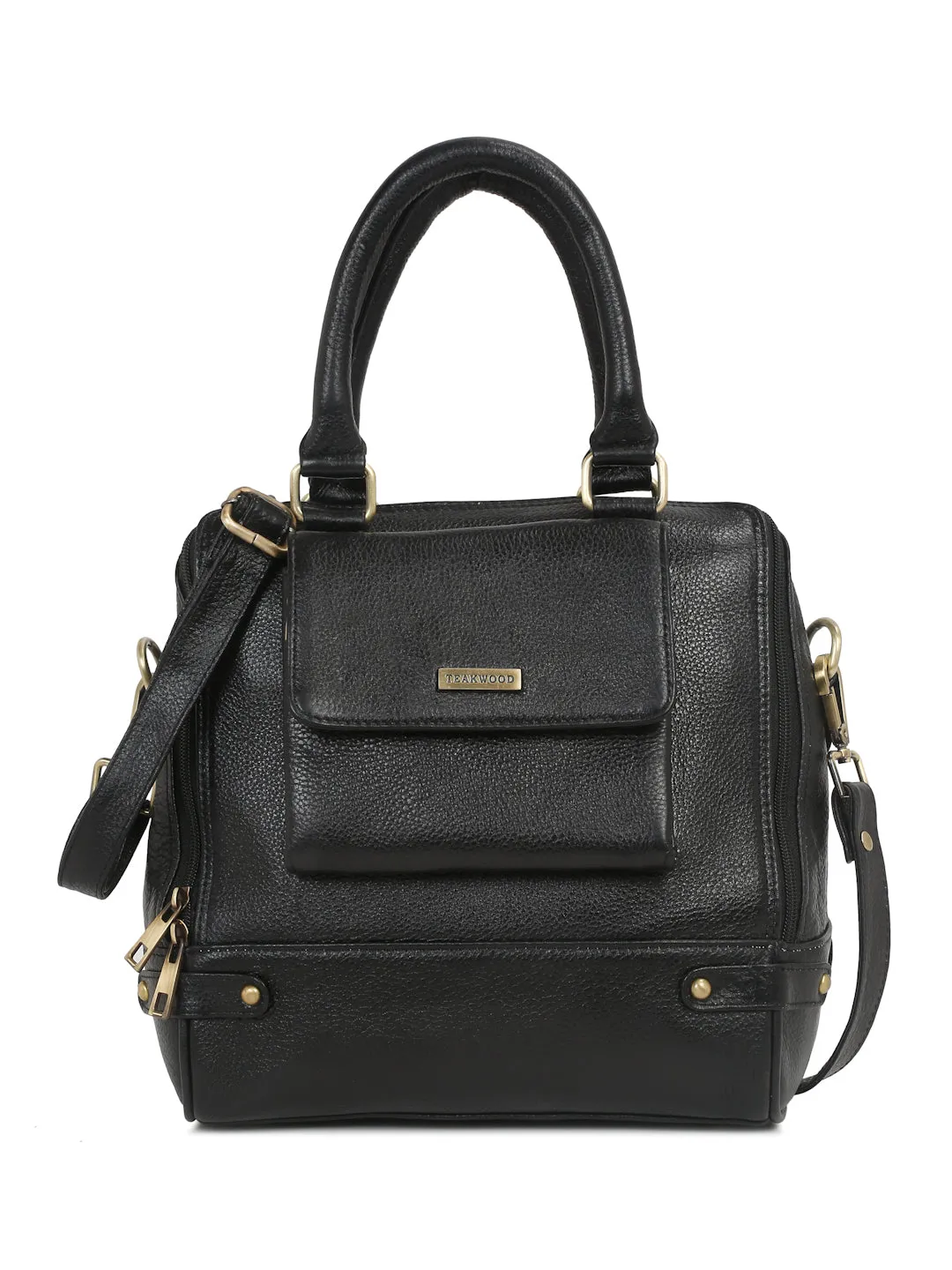 Women Leather Black Structured Handheld Bag