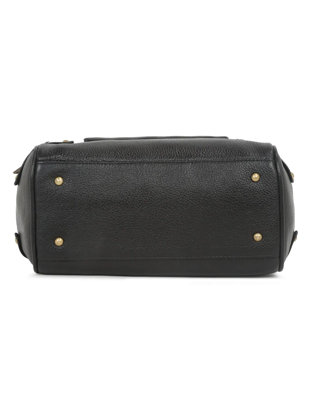 Women Leather Black Structured Handheld Bag
