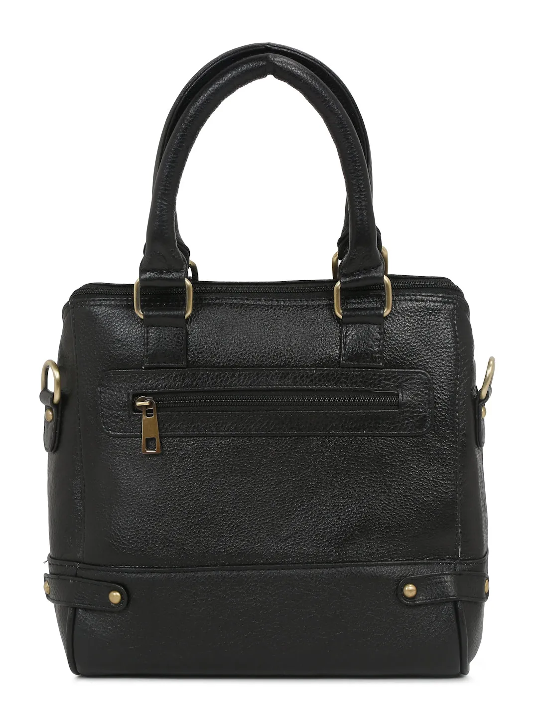 Women Leather Black Structured Handheld Bag