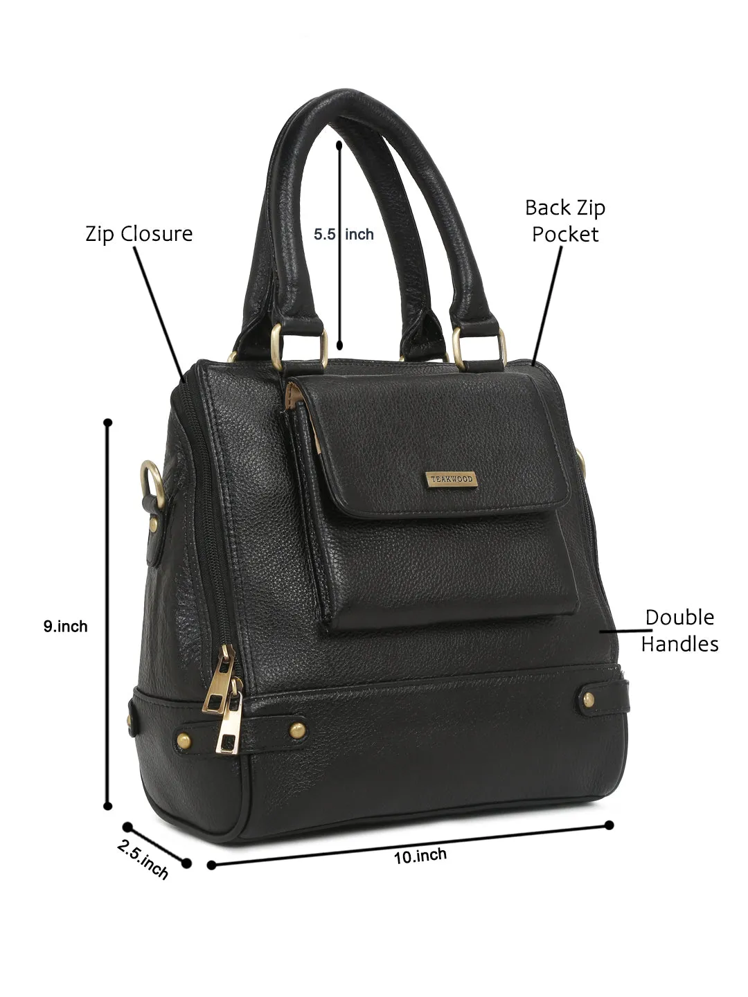 Women Leather Black Structured Handheld Bag