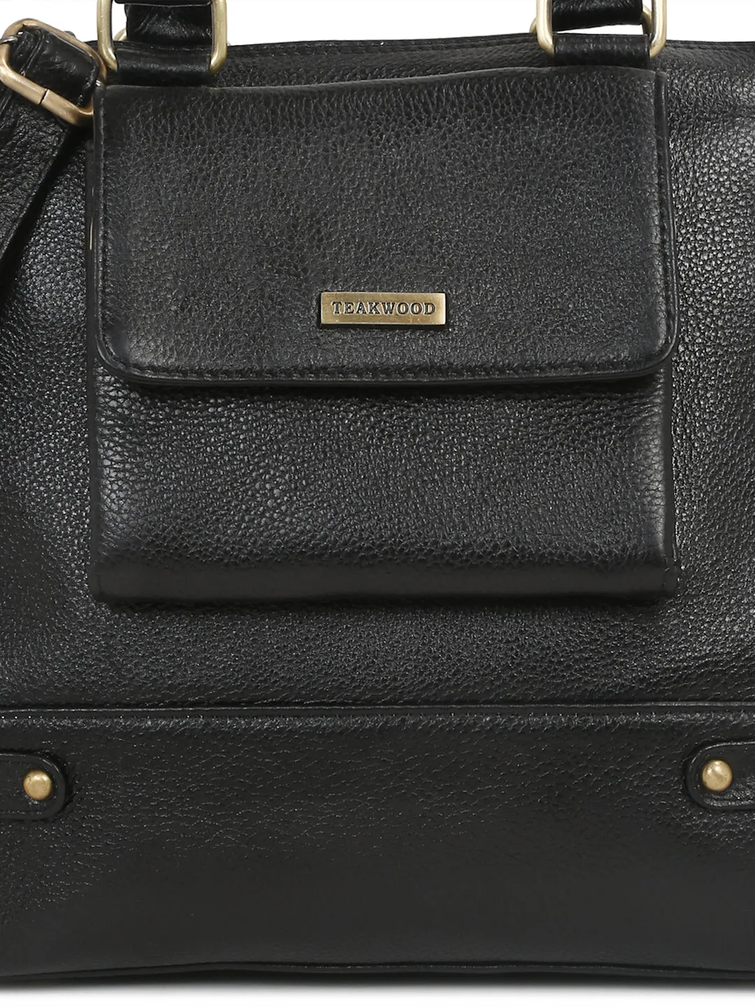 Women Leather Black Structured Handheld Bag