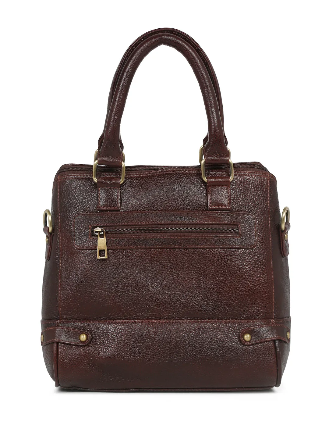 Women Leather Brown Structured Handheld Bag