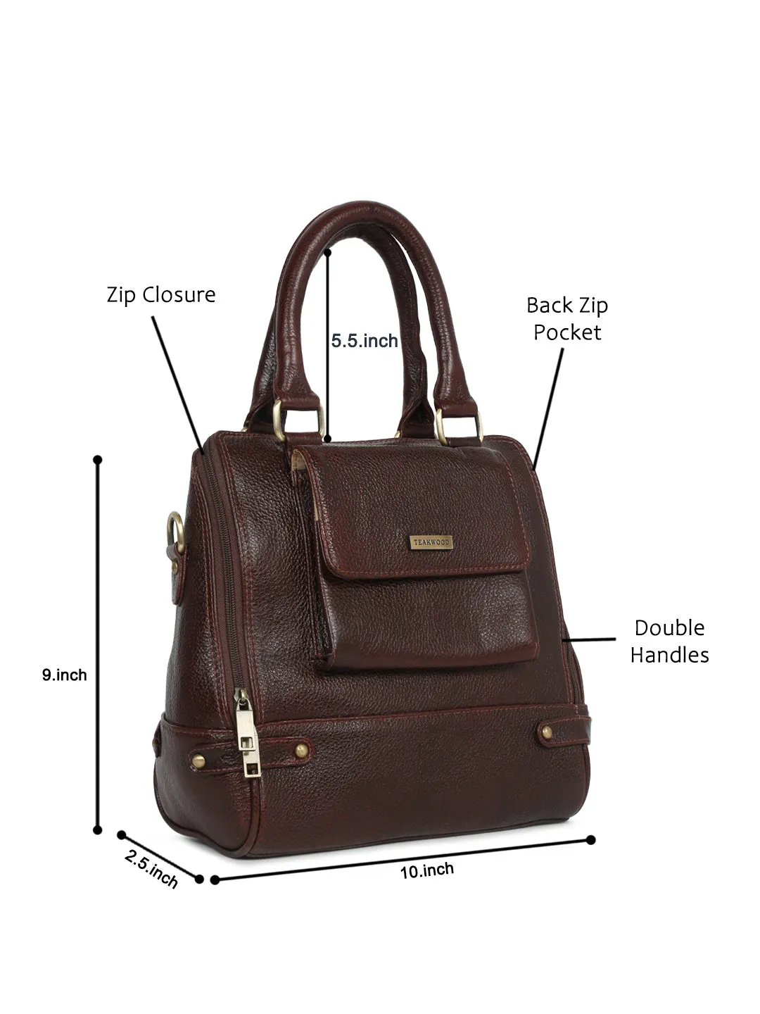 Women Leather Brown Structured Handheld Bag