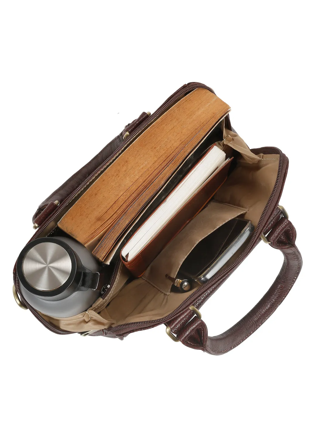 Women Leather Brown Structured Handheld Bag
