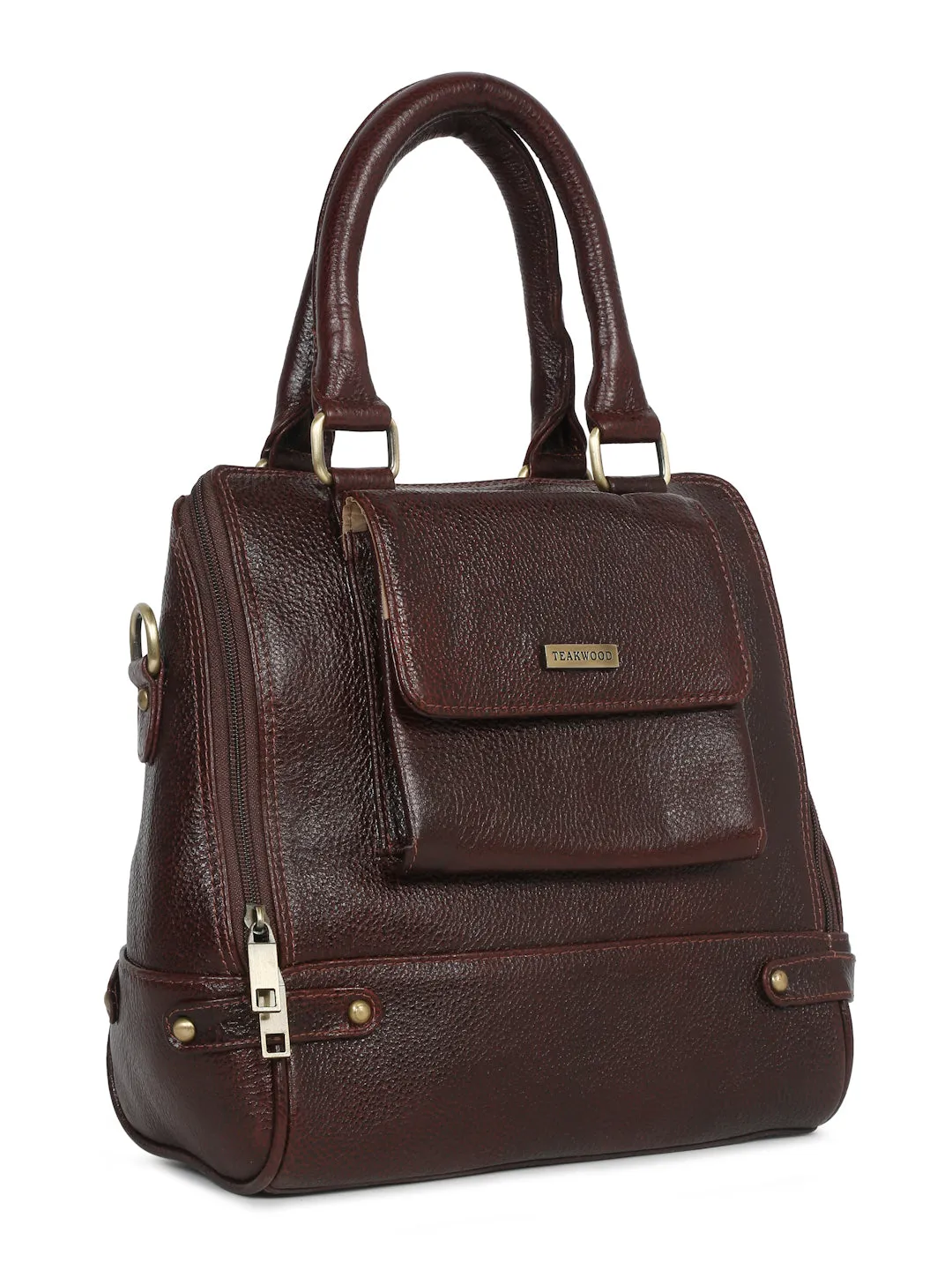 Women Leather Brown Structured Handheld Bag
