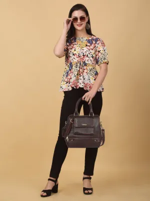 Women Leather Brown Structured Handheld Bag