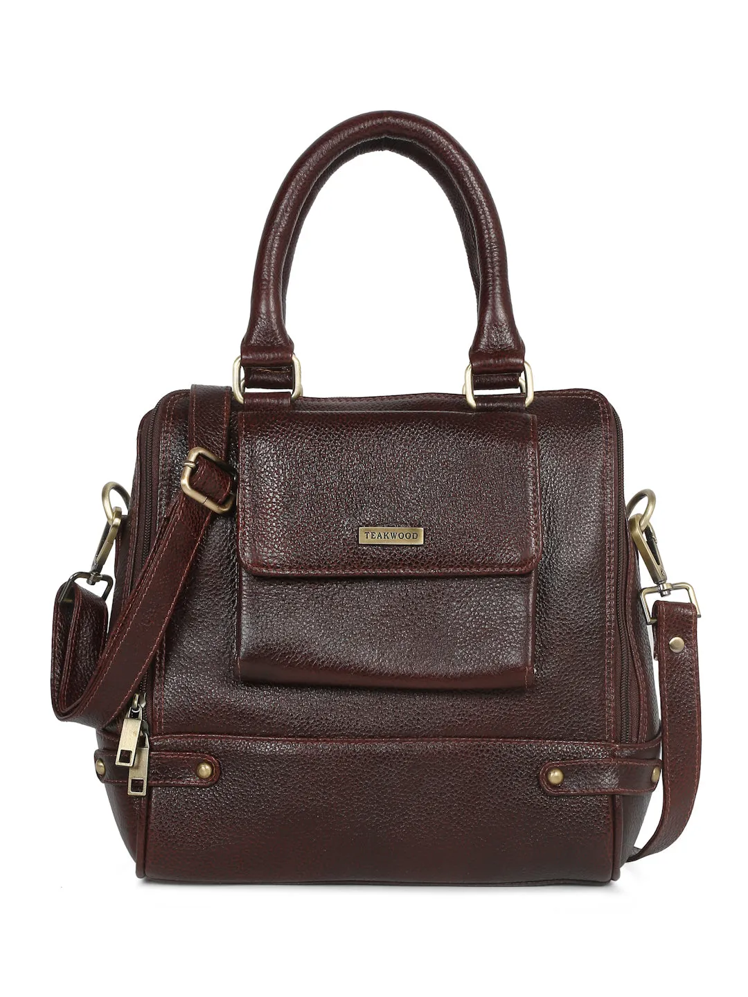 Women Leather Brown Structured Handheld Bag