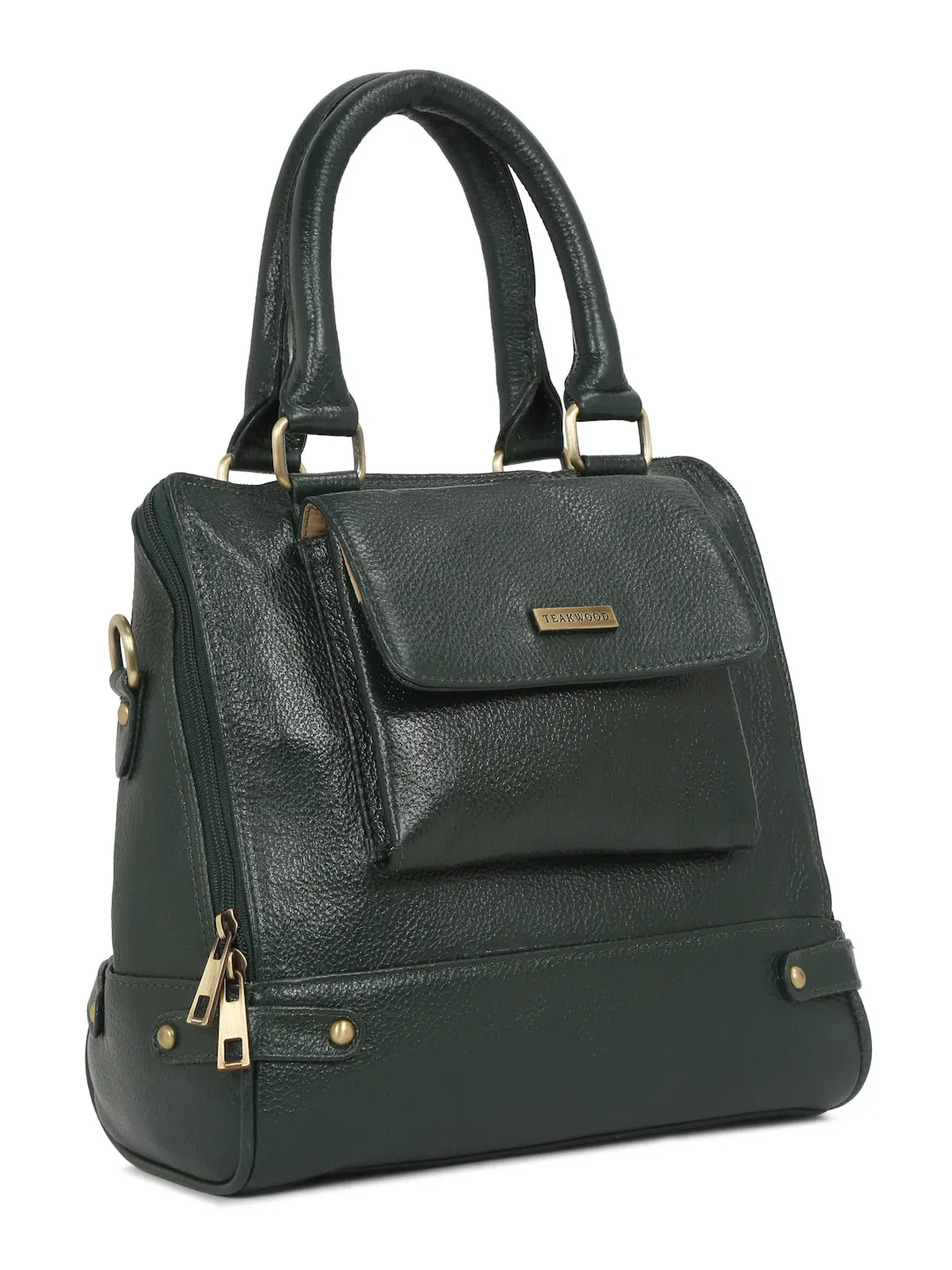 Women Leather Green Structured Handheld Bag