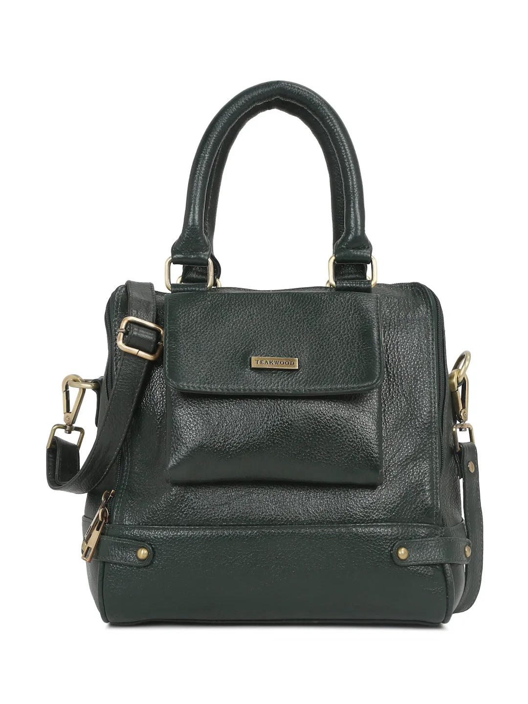 Women Leather Green Structured Handheld Bag
