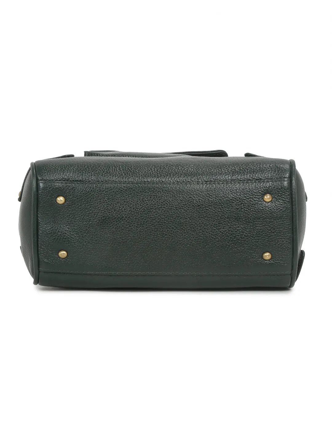 Women Leather Green Structured Handheld Bag
