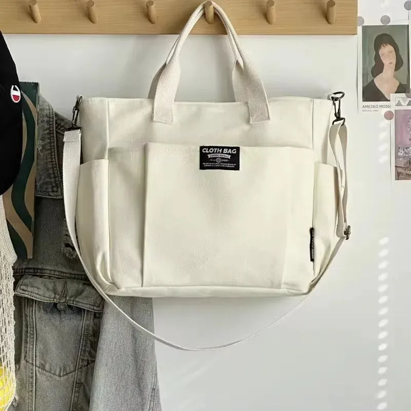 Women's Modern Urban Minimalist Canvas Tote Shoulder Handbag Large Capacity Crossbody Bags