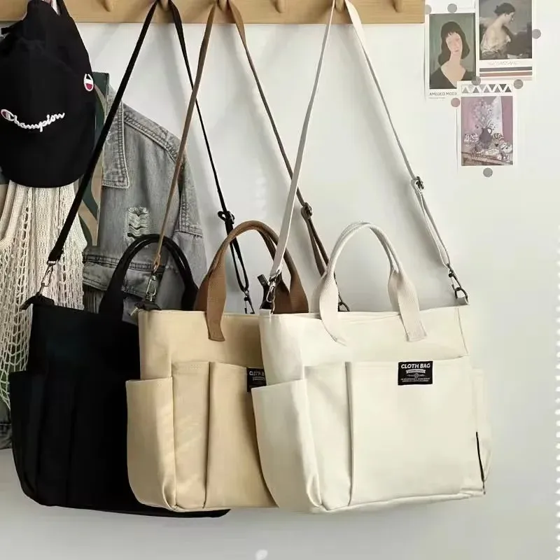 Women's Modern Urban Minimalist Canvas Tote Shoulder Handbag Large Capacity Crossbody Bags