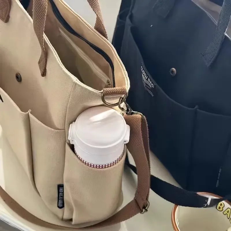 Women's Modern Urban Minimalist Canvas Tote Shoulder Handbag Large Capacity Crossbody Bags